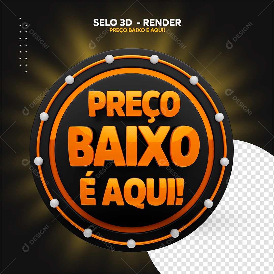 Preço Baixo é Aqui Selo 3D Preto Dourado para Composição PSD