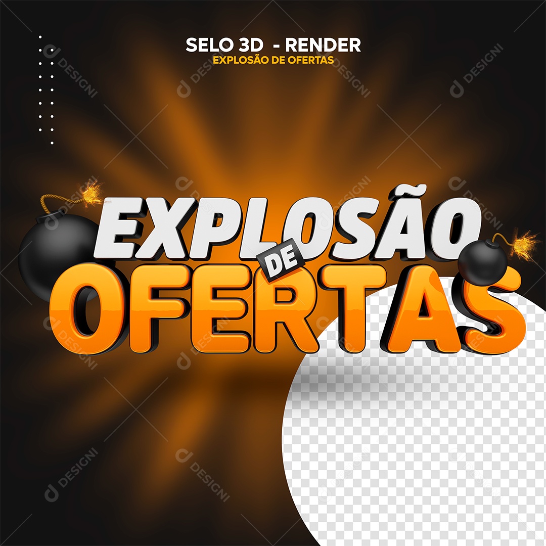 Explosão de Ofertas Selo 3D Branco Dourado para Composição PSD