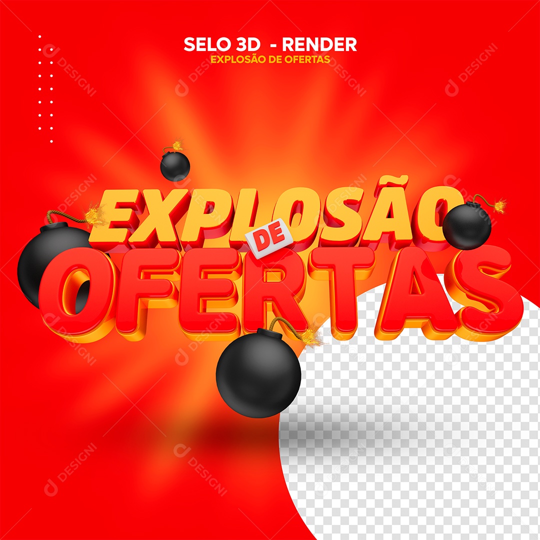 Explosão de Ofertas Selo 3D Dourado Vermelho para Composição PSD