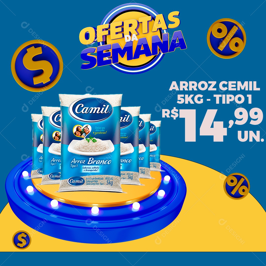 Ofertas da Semana Arroz Cemil 5KG Tipo 1 Social Mídia PSD Edtitável