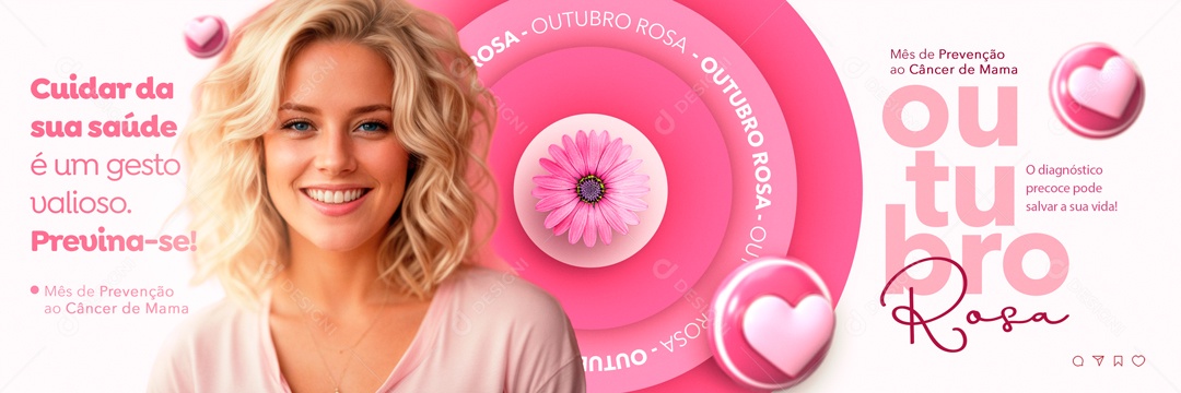 Banner Cuidar Da Sua Saúde Outubro Rosa Social Media PSD Editável