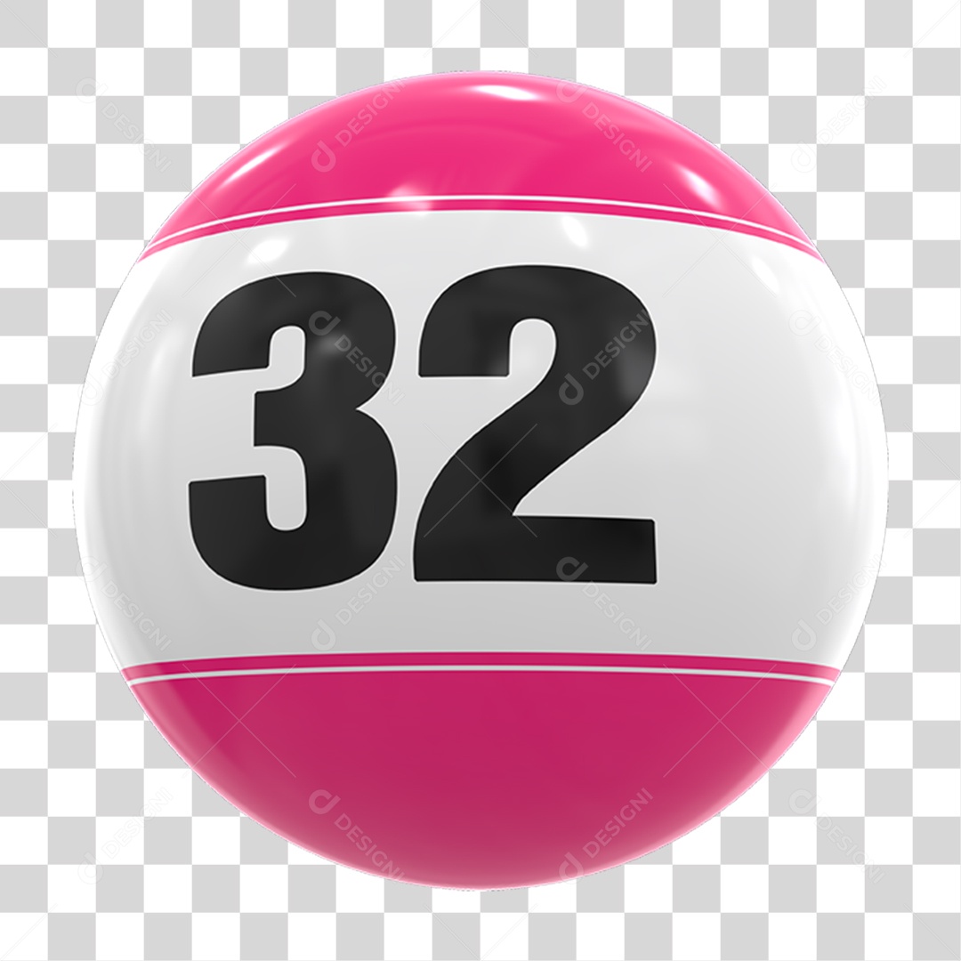 Bola de Bingo com Número 32 PNG Transparente