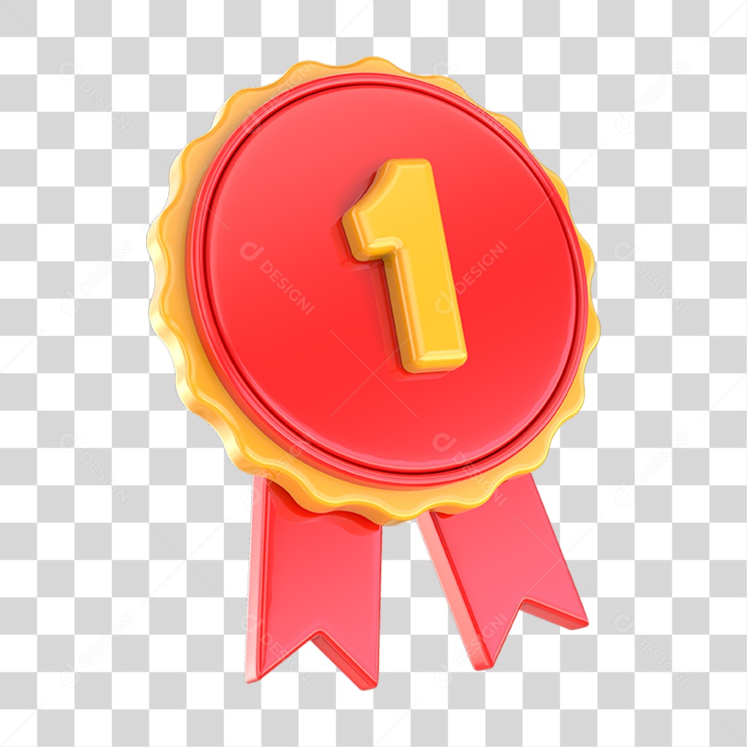 Feliz Aniversário 1 Vermelho com Amarelo Medalha PNG Transparente