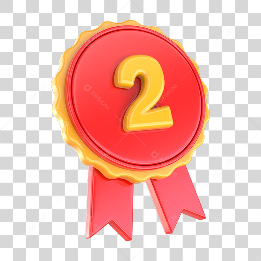 Feliz Aniversário 2 Vermelho com Amarelo Medalha PNG Transparente