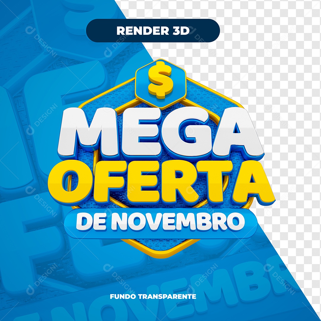 Mega Oferta de Novembro Selo 3D Azul Branco Composição PSD