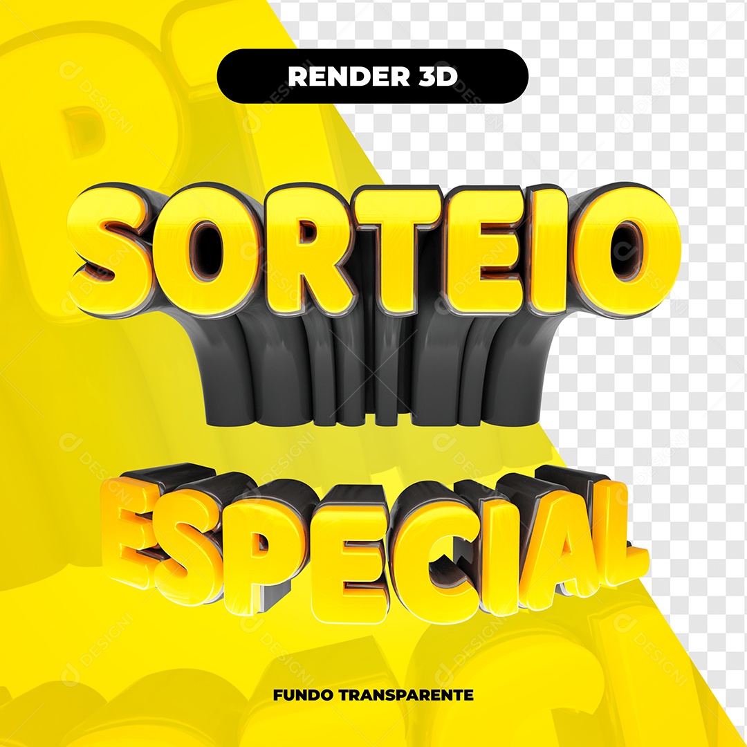 Sorteio Especial Elemento 3D Amarelo Preto para Composição PSD