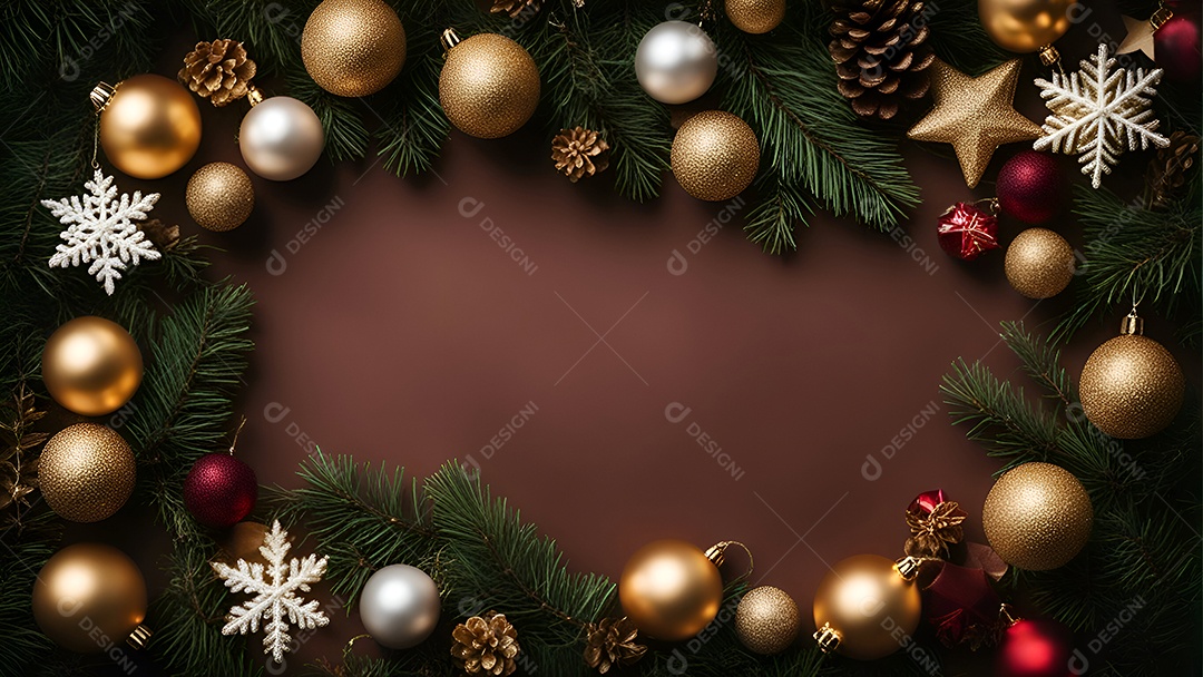 Renderização 3D de bolas de Natal vermelhas com folhas tropicais em fundo rosa