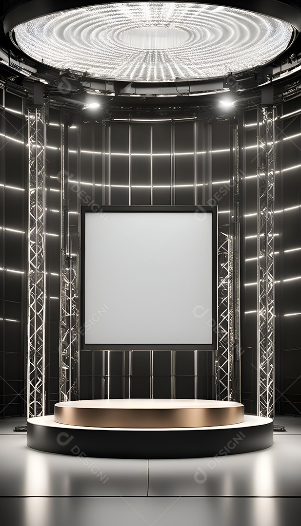 Palco vazio com holofotes. Renderização 3D. Desenho digital em computador.