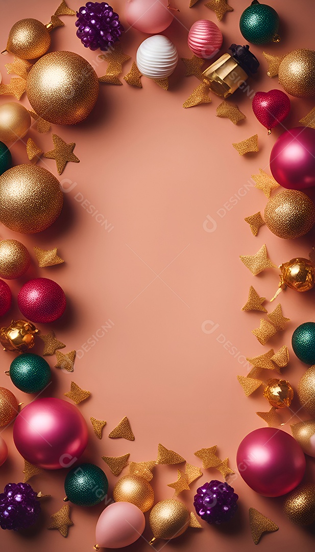 Decoração de Natal em fundo de madeira com luzes bokeh. Vista do topo