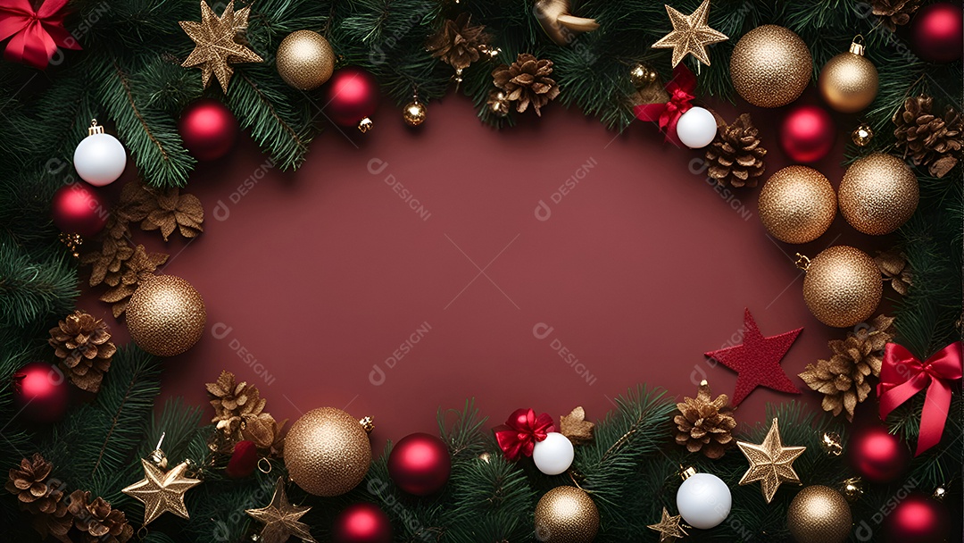 Decoração de Natal com vela e bugiganga em fundo de luzes bokeh