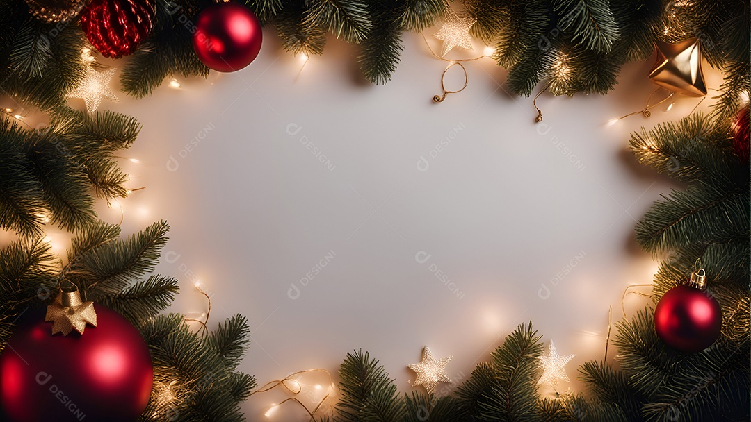 Fundo de Natal e Ano Novo com decorações vermelhas e douradas a