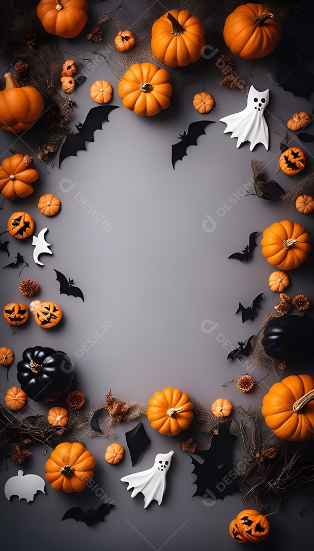 Abóbora de Halloween e morcegos em um fundo escuro. Conceito de Halloween.