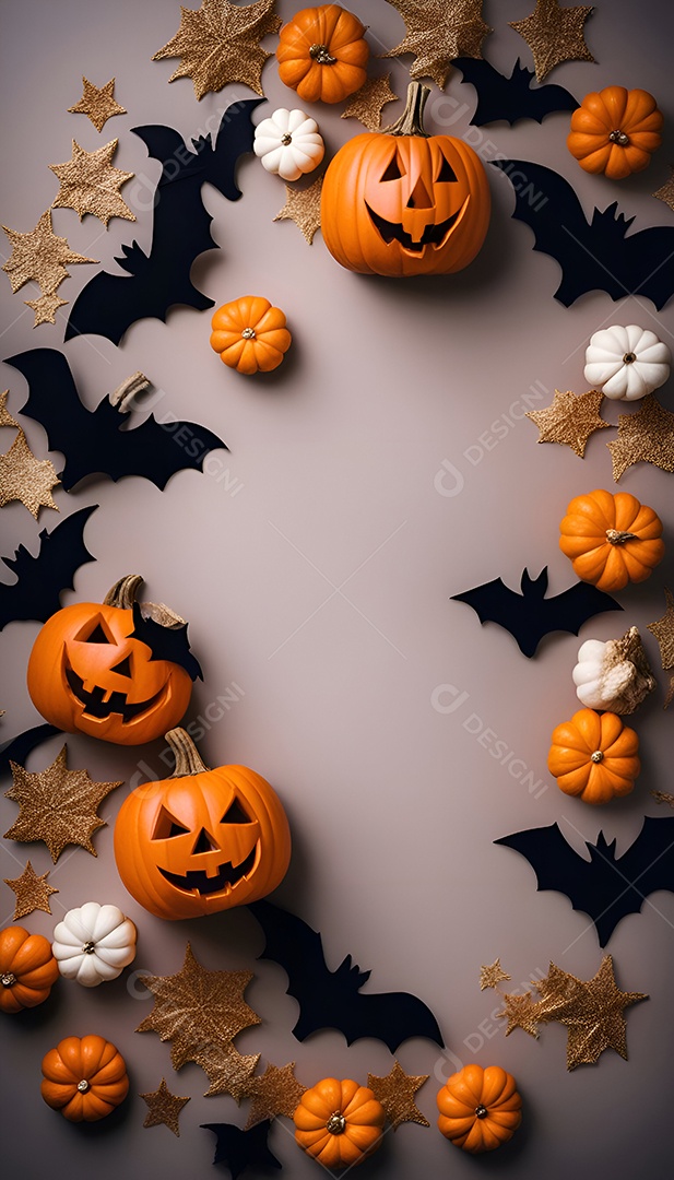 Abóbora de Halloween e morcegos em um fundo escuro. Conceito de Halloween.