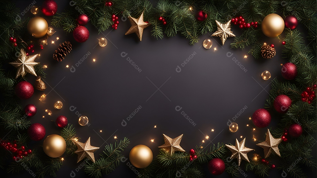 Decoração de Natal em fundo de madeira com luzes bokeh.