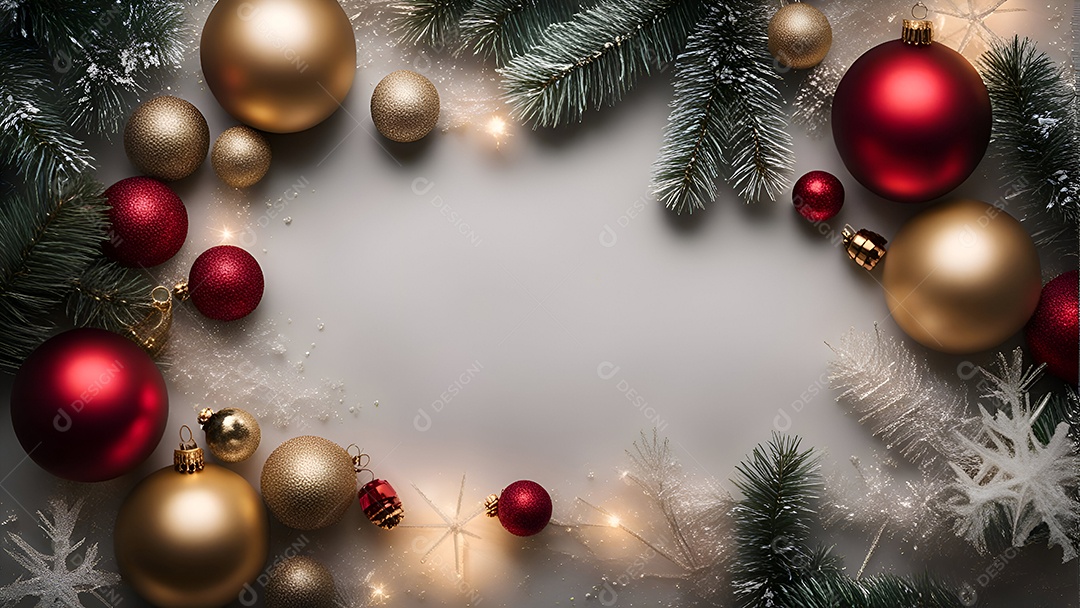 Fundo de Natal e Ano Novo com decorações vermelhas e douradas