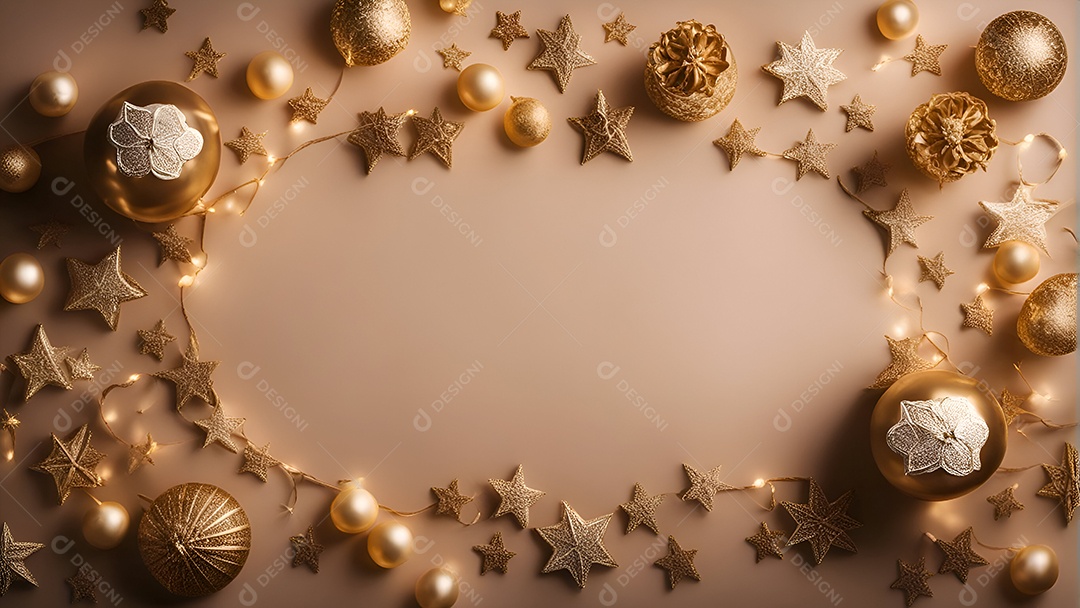 Decoração de Natal em fundo de madeira com luzes bokeh. Vista do topo