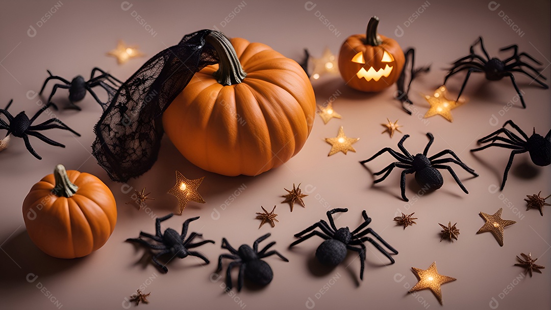 Fundo de Halloween com abóboras. biscoitos e biscoitos de gengibre. Renderização 3D