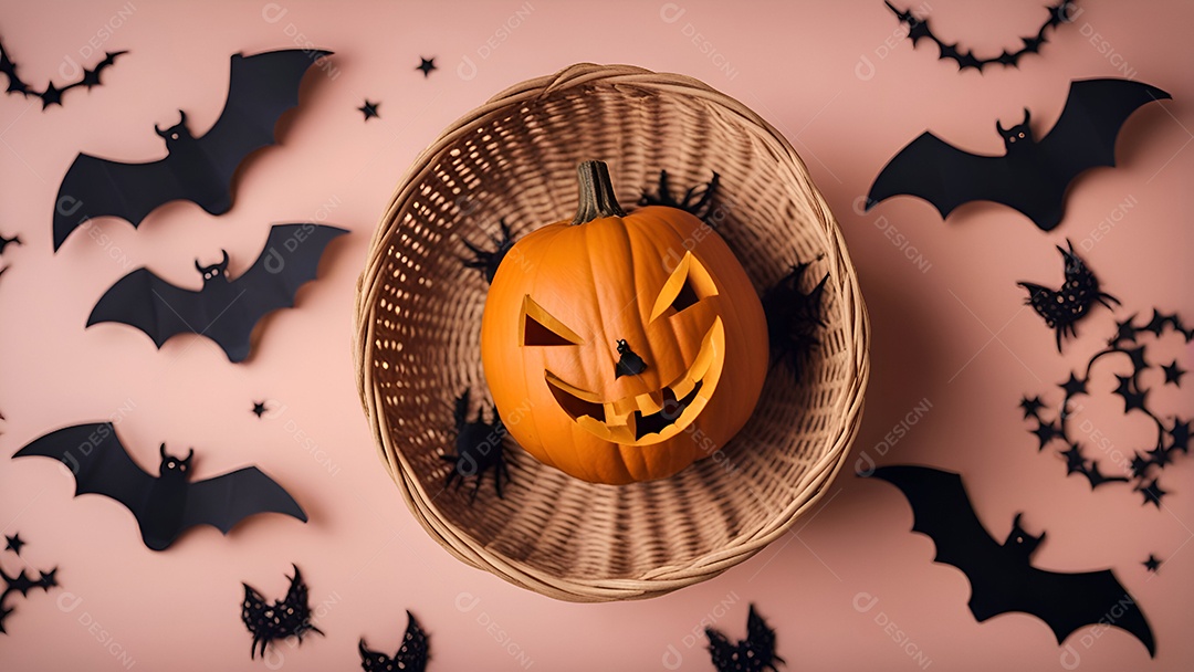 Abóboras de Halloween e folhas de outono em fundo preto. vista do topo
