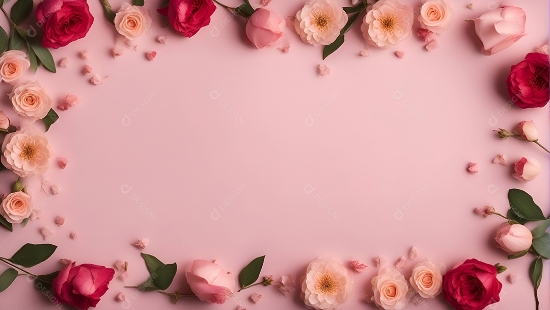 Parede de madeira decorada com flores e folhas. Ilustração 3D.