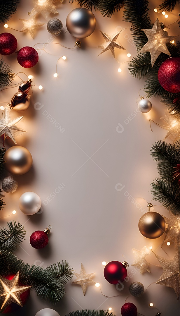 Fundo de Natal com enfeites dourados e enfeites. Vista do topo.