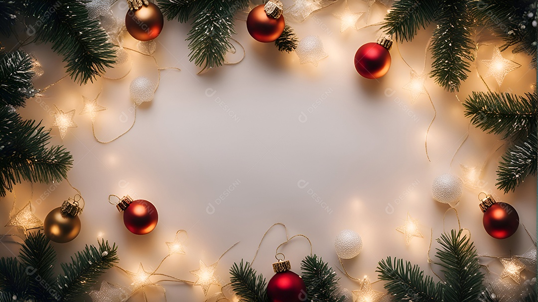 Fundo de Natal e Ano Novo com decorações vermelhas e douradas