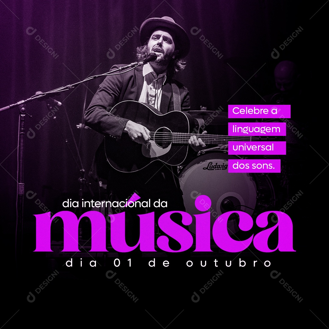 Dia Internacional da Música 01 de Outubro Celebre a Linguagem Social em Universal dos Sons Media PSD Editável