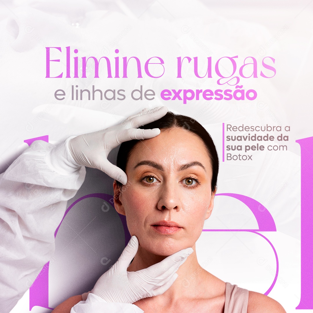 Estética Elimine Rugas e Linhas de Expressão Redescubra a Suavidade com Botox Social Media PSD Editável