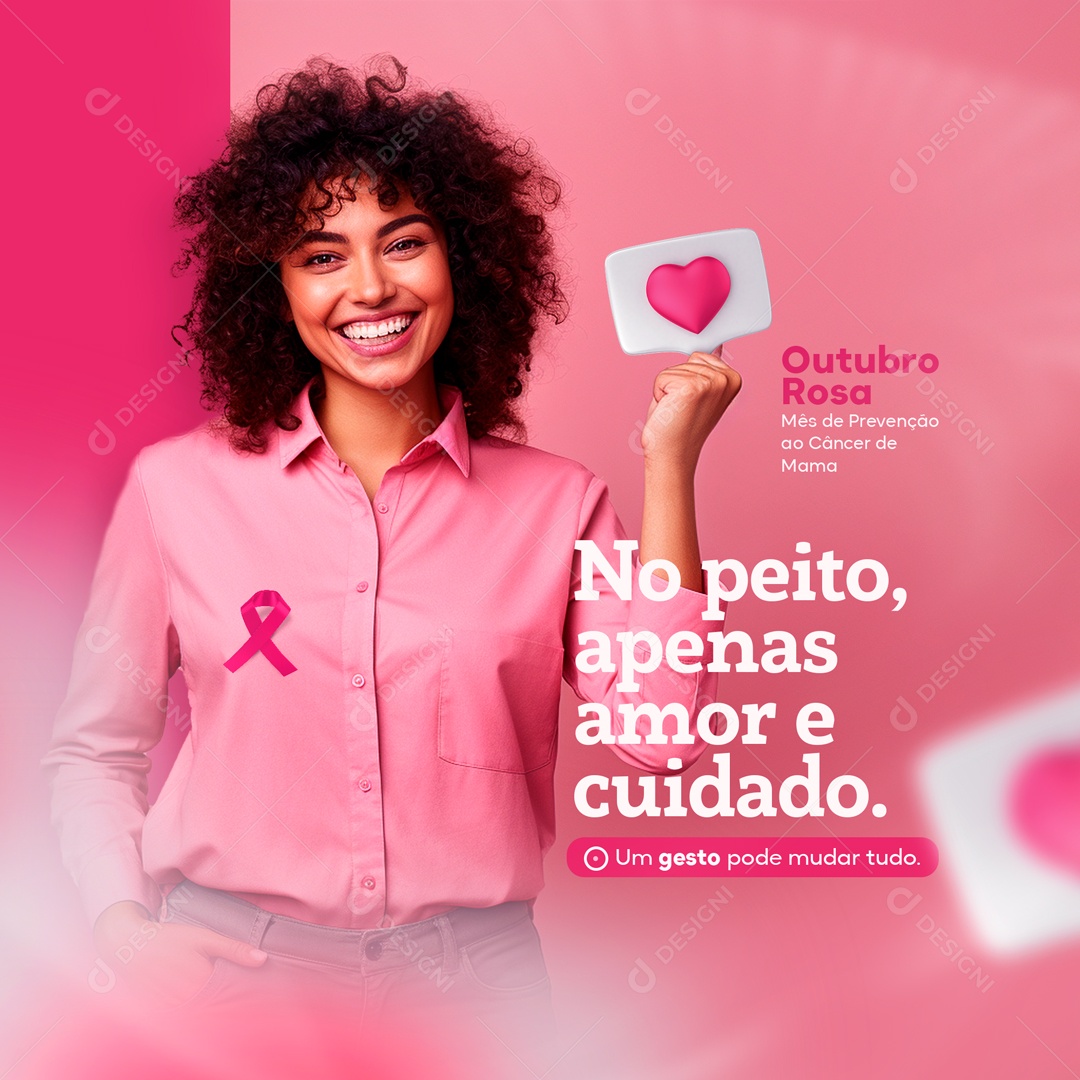 Amor e Cuidado Outubro Rosa Câncer De Mama Social Media PSD Editável