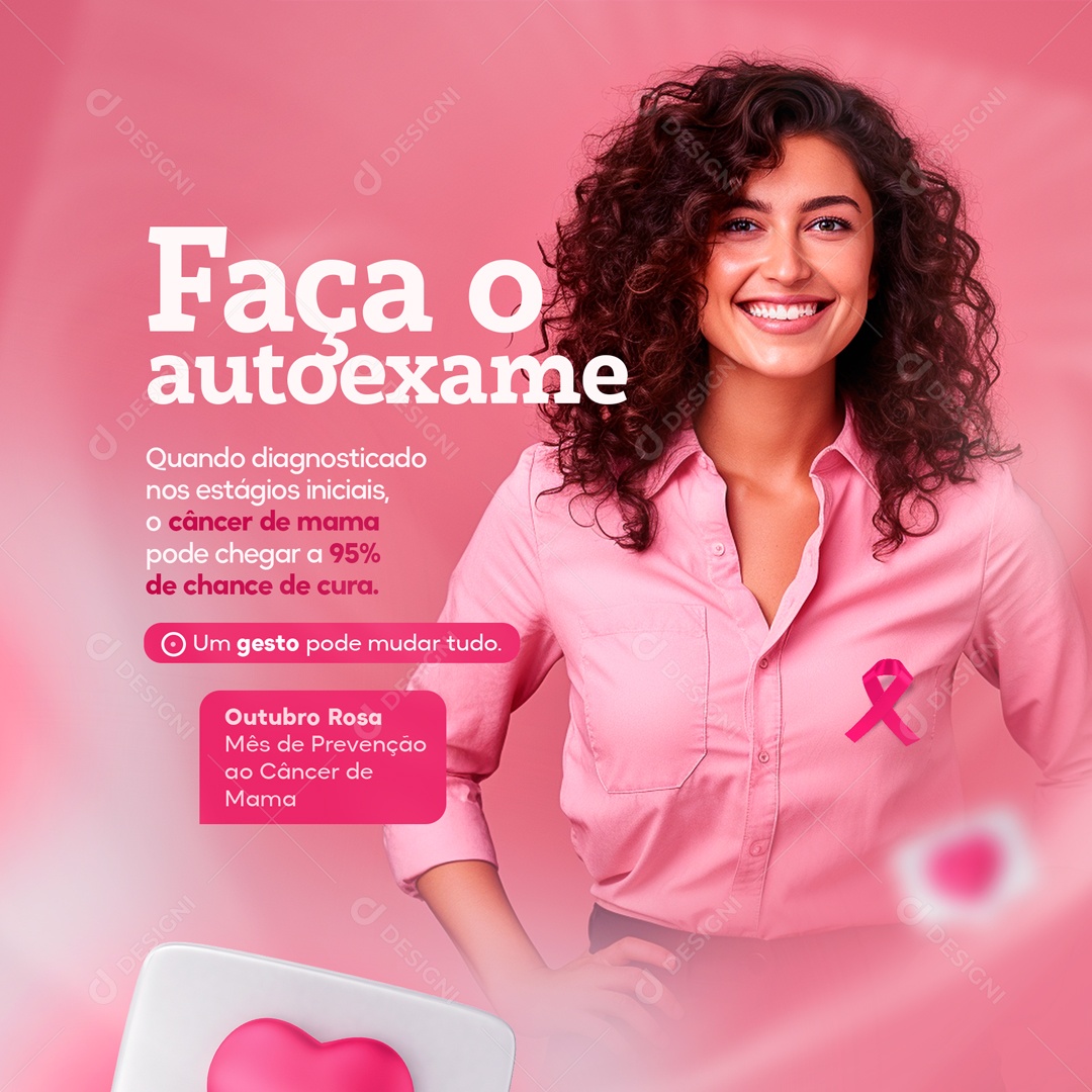 Social Media Faça o Autoexame Câncer De Mama Outubro Rosa PSD Editável