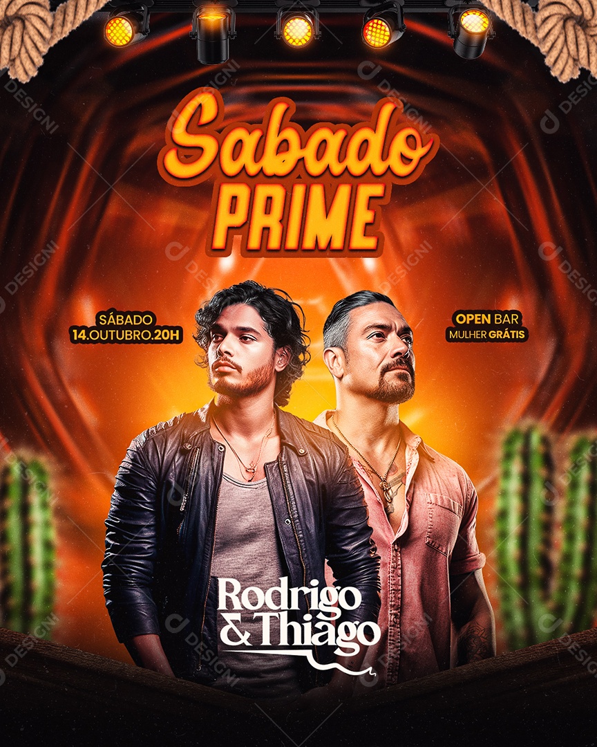 Flyer Sábado Prime Rodrigo & Thiago Social Media PSD Editável