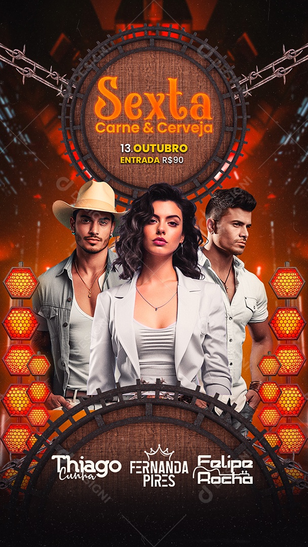 Story Flyer Sexta Carne & Cerveja Thiago Cunha Fernanda Pires Felipe Rocha Social Media PSD Editável