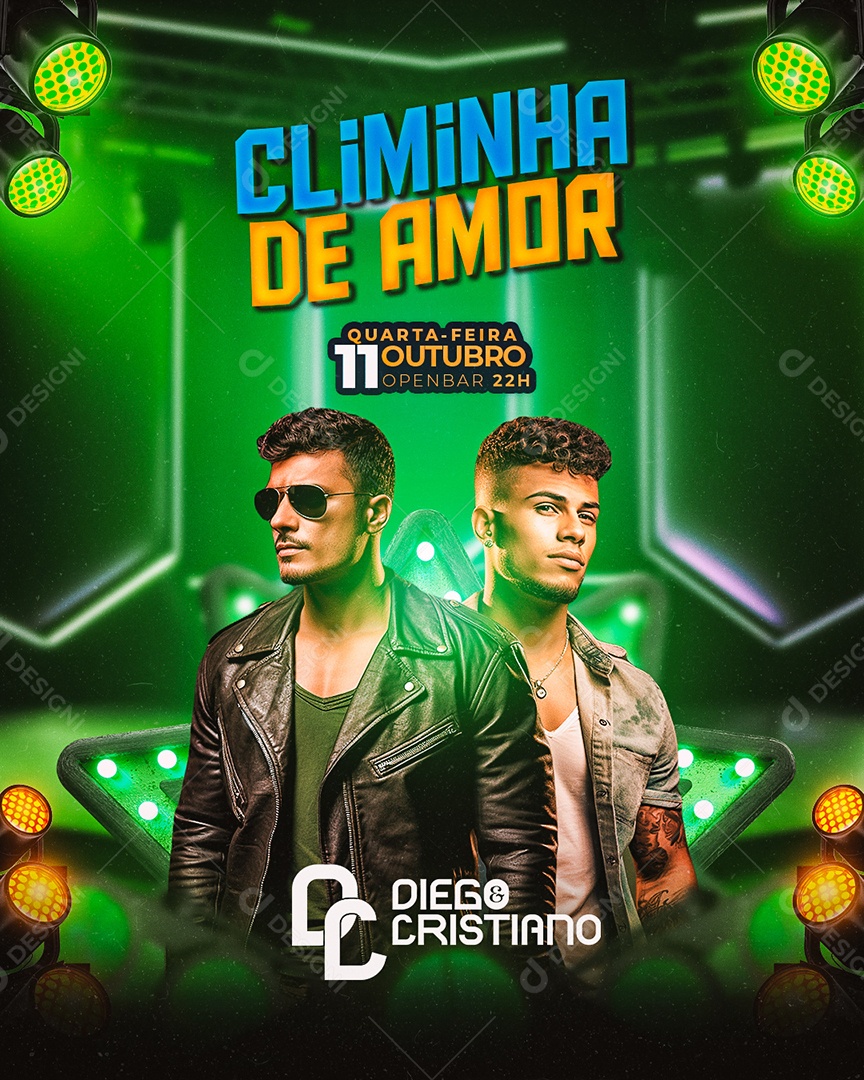 Flyer Climinha De Amor Diego & Cristiano Social Media PSD Editável