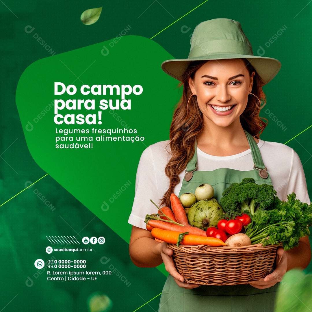 Hortifruti Do Campo para sua Casa Legumes Fresquinhos para uma Alimentação Social Media PSD Editável