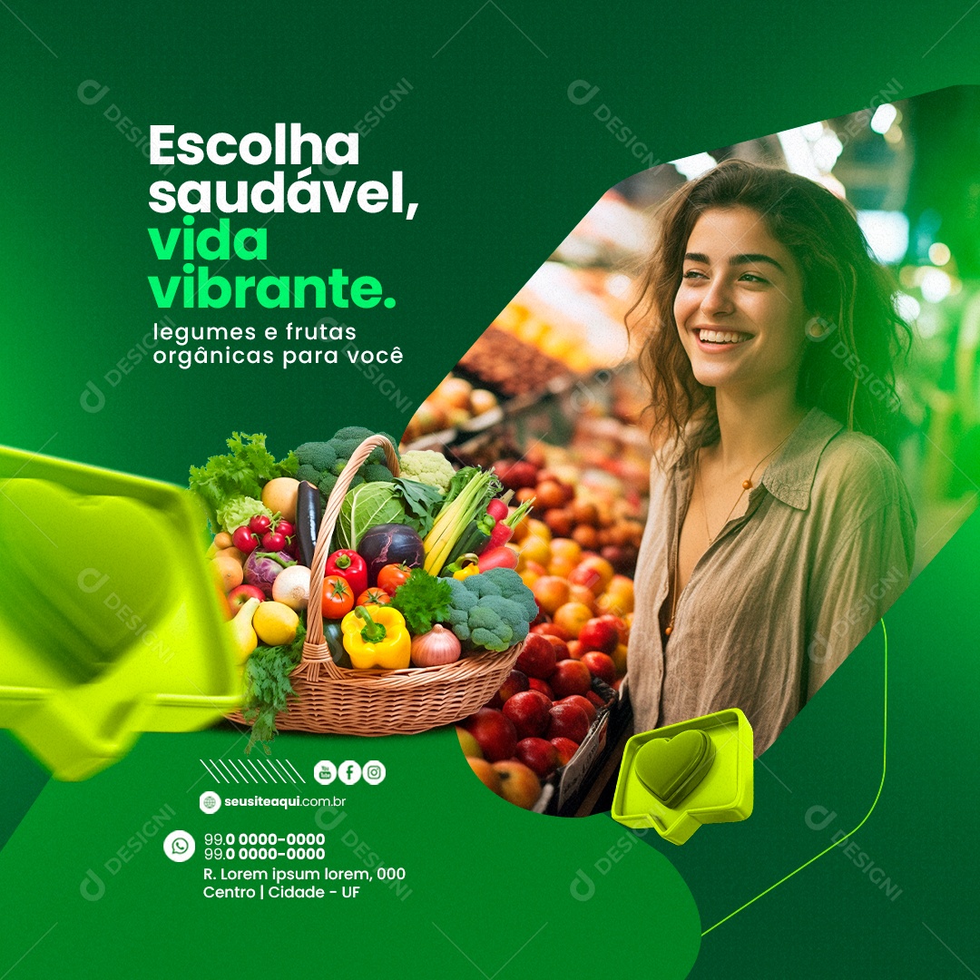 Hortifruti Escolha Saudável Vida Vibrante Social Media PSD Editável