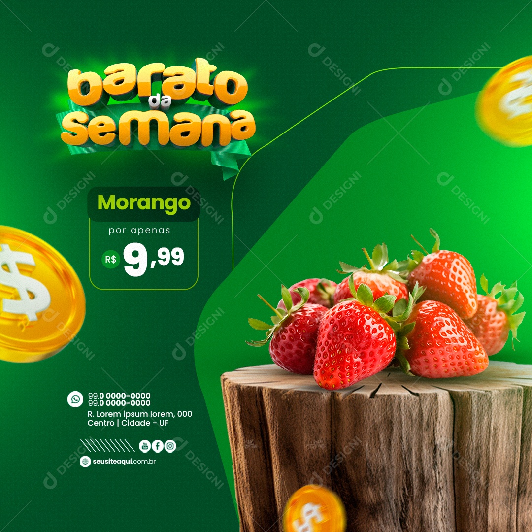 Hortifruti Barato da Semana Morango por apenas Social Media PSD Editável
