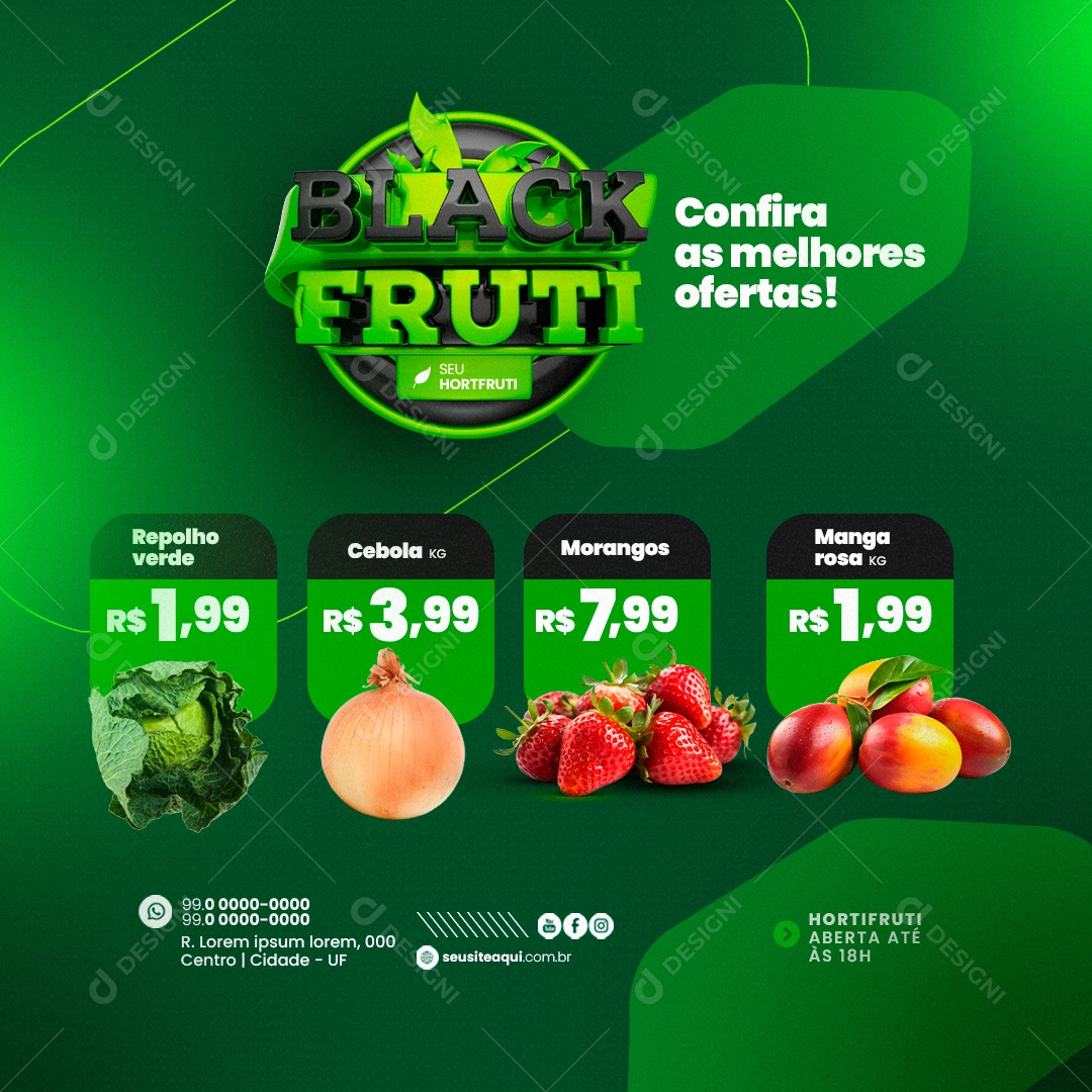 Hortifruti Black Fruti Confira as Melhores Ofertas Social Media PSD Editável