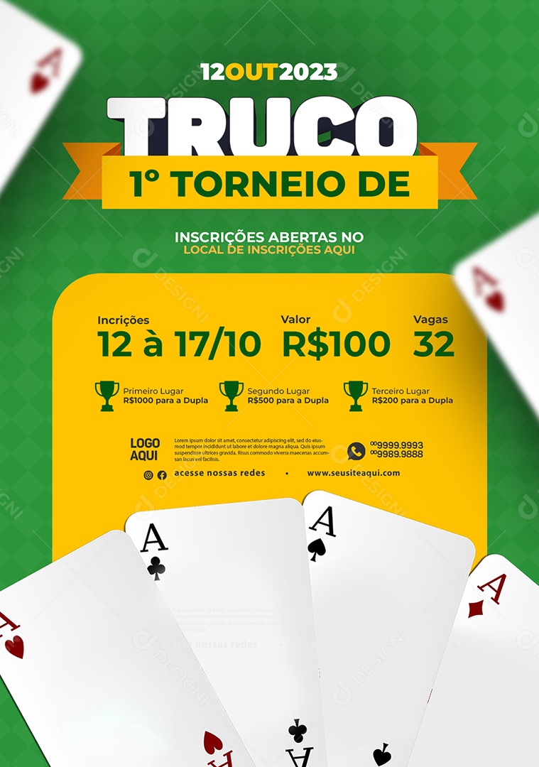 Inscrições Abertas 1 Torneio De Truco Social Media PSD Editável