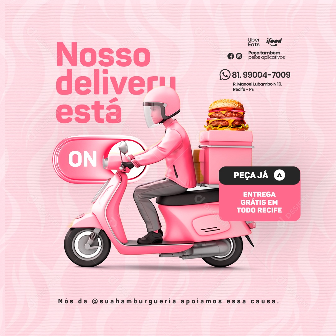Hamburgueria Outubro Rosa Nosso Delivery Está On Peça Já Social Media PSD Editável