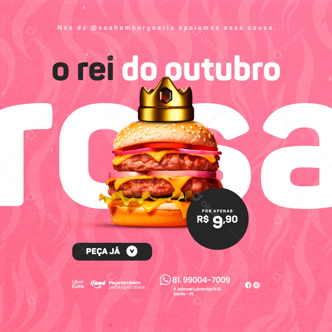 Hamburgueria Outubro Rosa O Rei do Outubro Rosa Peça Já Hambúrguer Social Media PSD Editável