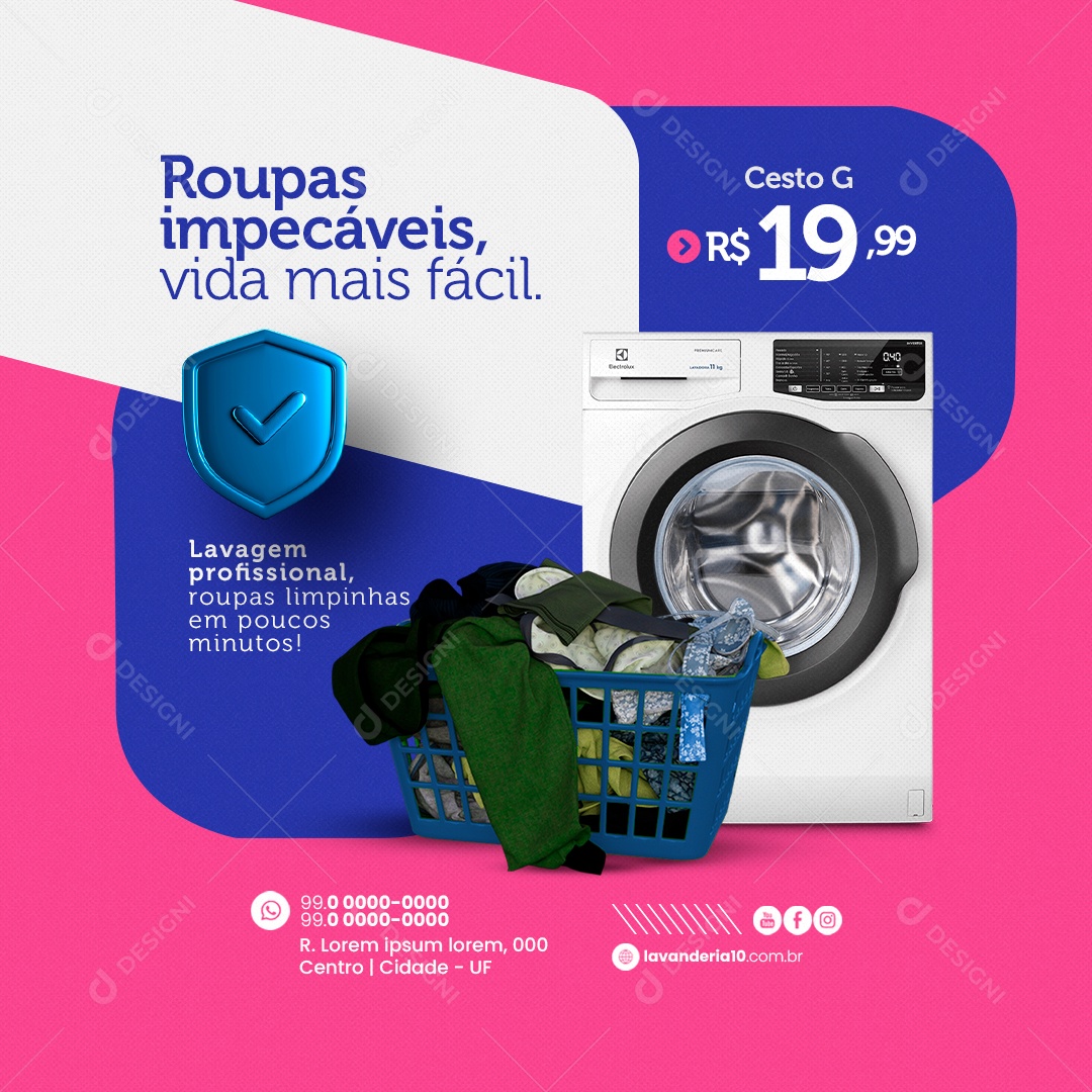 Lavanderia Roupas Impecáveis Vida mais Fácil Social Media PSD Editável