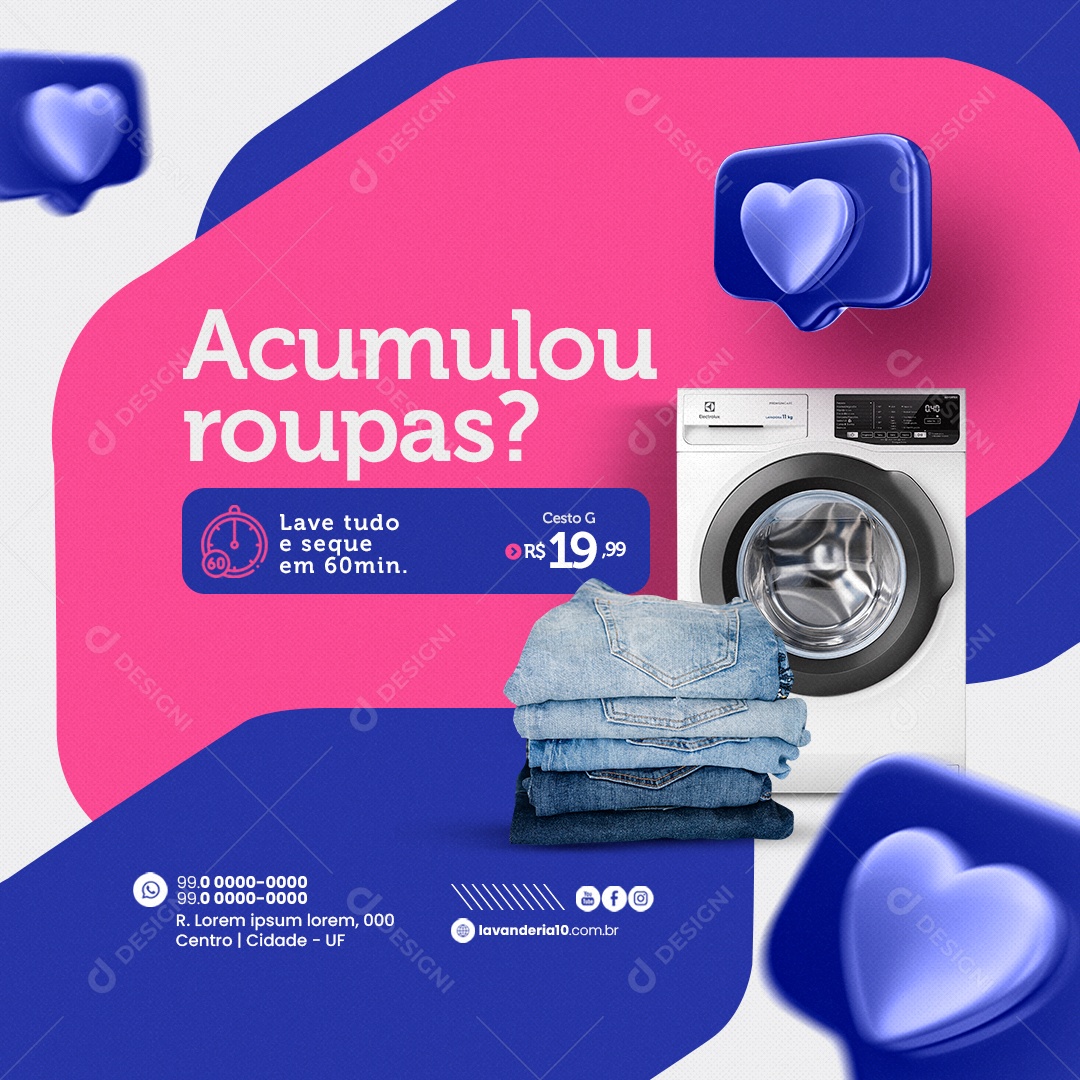 Lavanderia Acumulou Roupas Lave Tudo e Seque em 60 Min Social Media PSD Editável