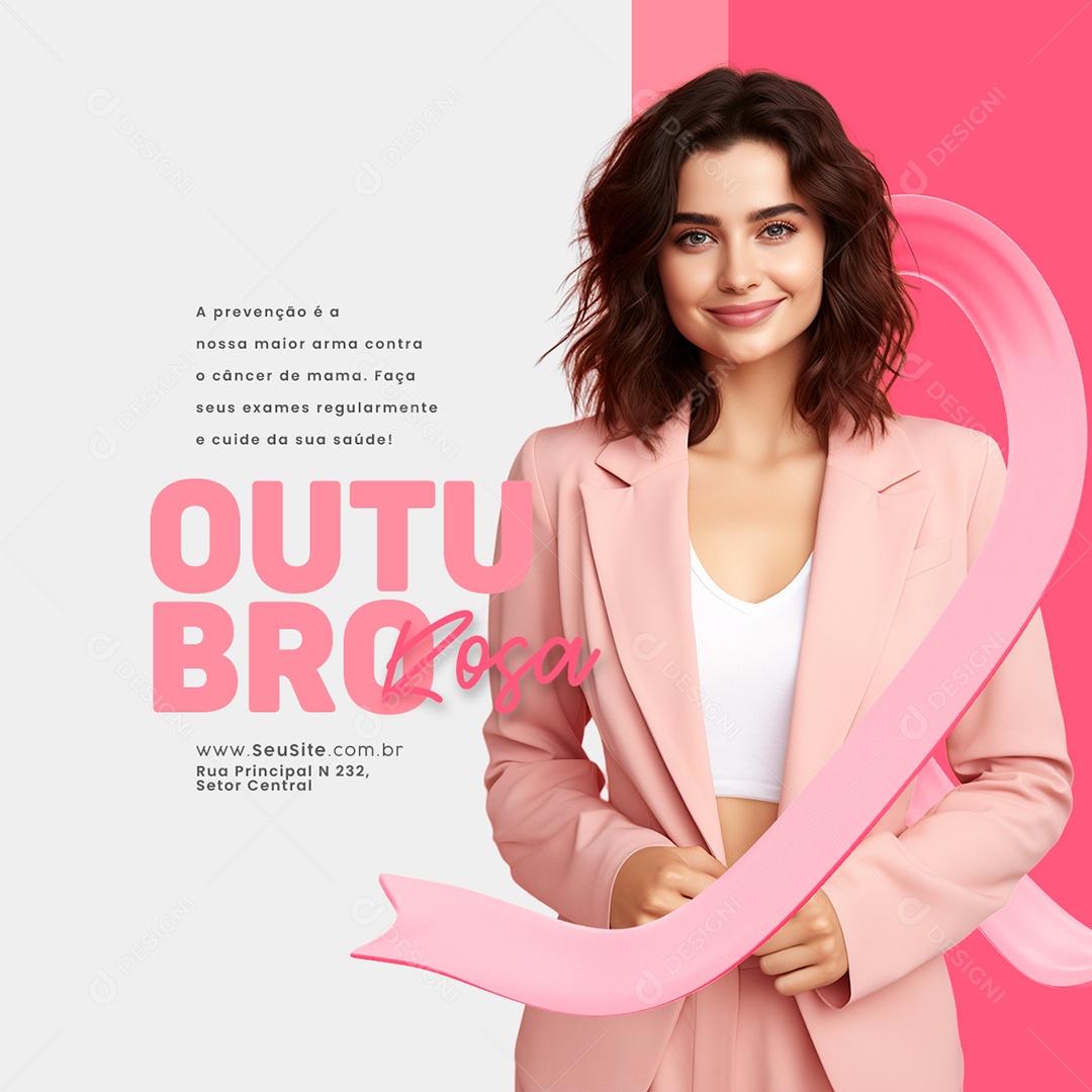 Outubro Rosa Mês de Prevenção Contra o Câncer de Mama  A Prevenção é a Maior Arma Contra o Câncer Social Media PSD Editável