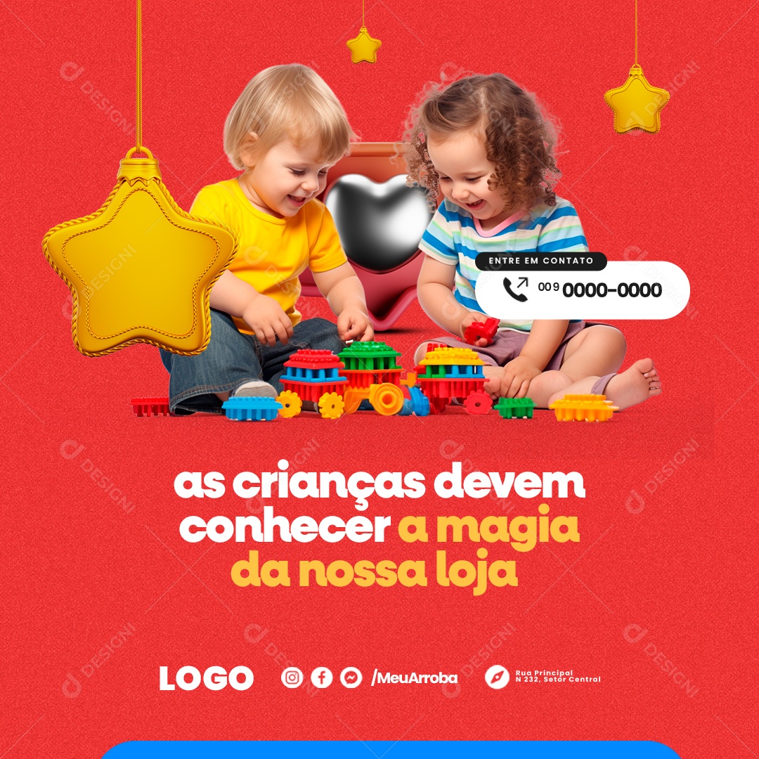 Loja de Brinquedos Dia das Crianças as Crianças devem conhecer a Magia da nossa Loja Social Media PSD Editável