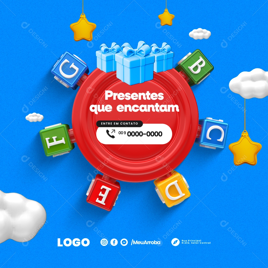 Loja de Brinquedos Dia das Crianças Presentes que Encantam Social Media PSD Editável