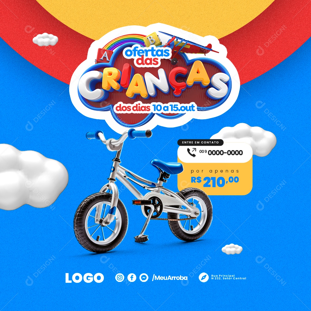 Ofertas das Crianças dos dias 10 a 15 de Outubro Loja de Brinquedos Dia das Crianças Social Media PSD Editável