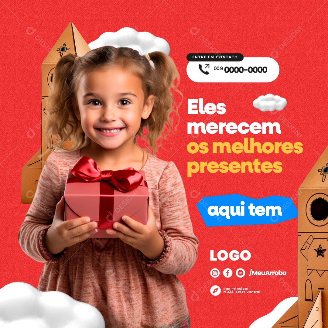 Loja de Brinquedos Dia das Crianças Eles Merecem os Melhores Presentes Aqui Tem Social Media PSD Editável