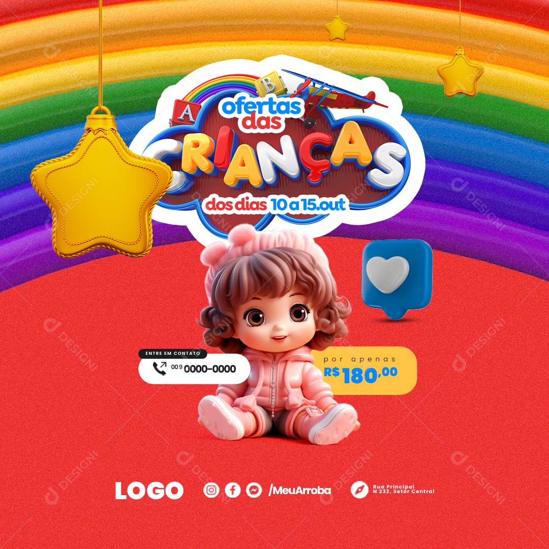 Ofertas das Crianças Loja de Brinquedos Dia das Crianças Social Media PSD Editável