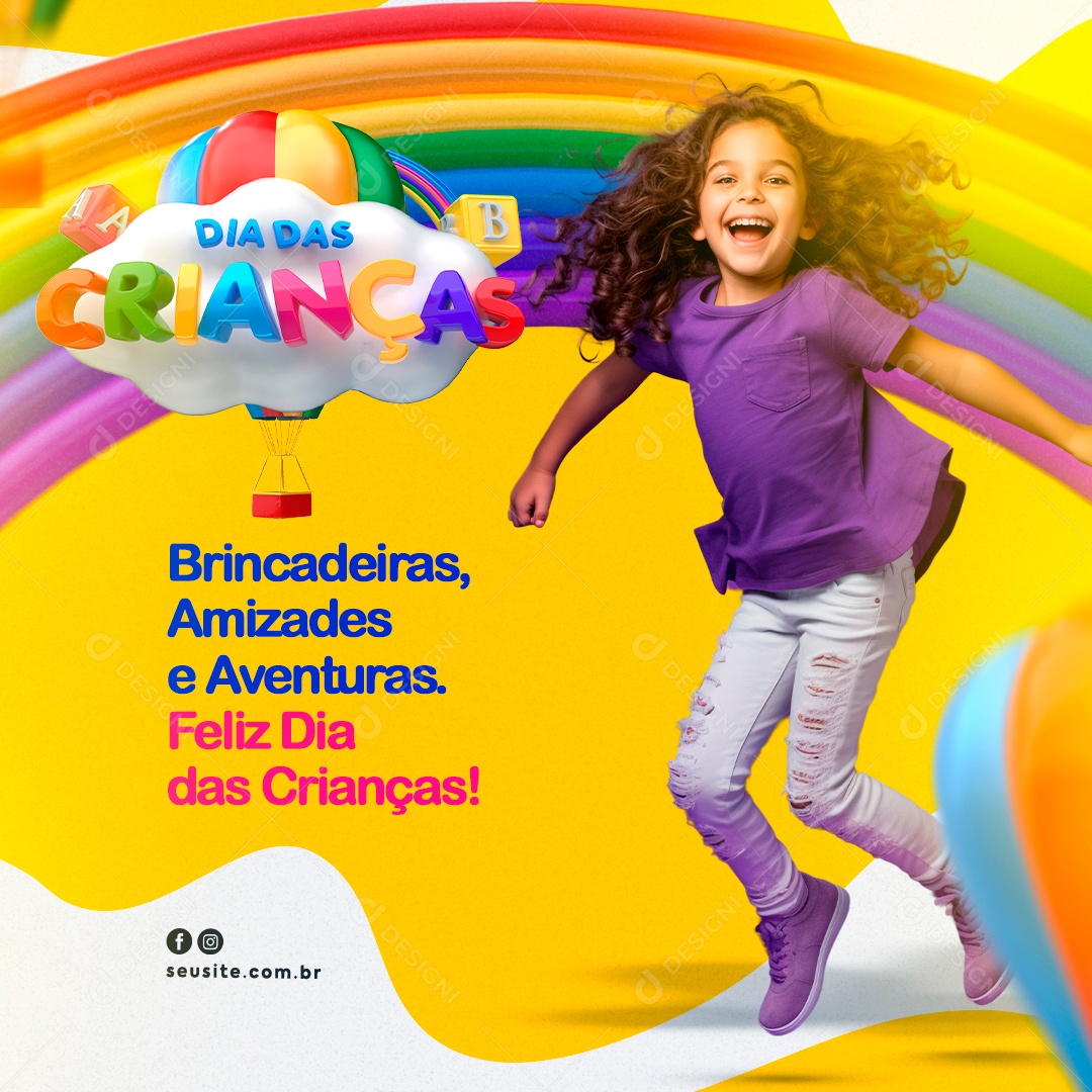 Dia Das Crianças Brincadeiras Amizades e Aventuras Social Media PSD Editável