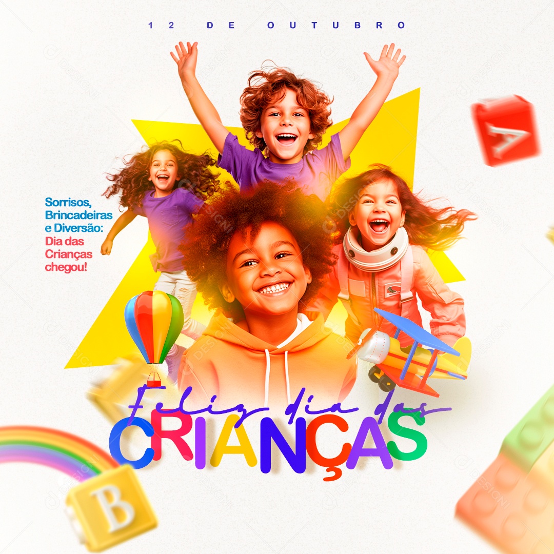 Feliz Dia Das Crianças Sorrisos Brincadeiras e Diversão Social Media PSD Editável