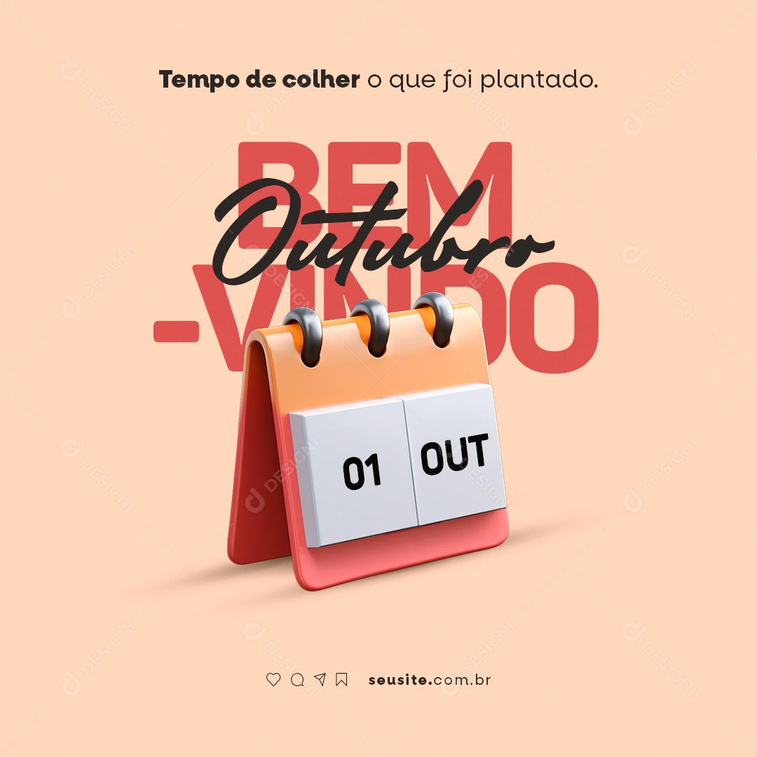 Bem Vindo Outubro Tempo de Colher o que Foi Plantado Social Media PSD Editável